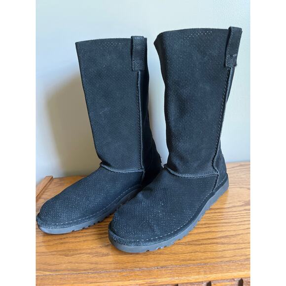 UGG Shoes - UGG Classic Unlined Tall Perforated Black Suede Leather Boots Size 10 Women
